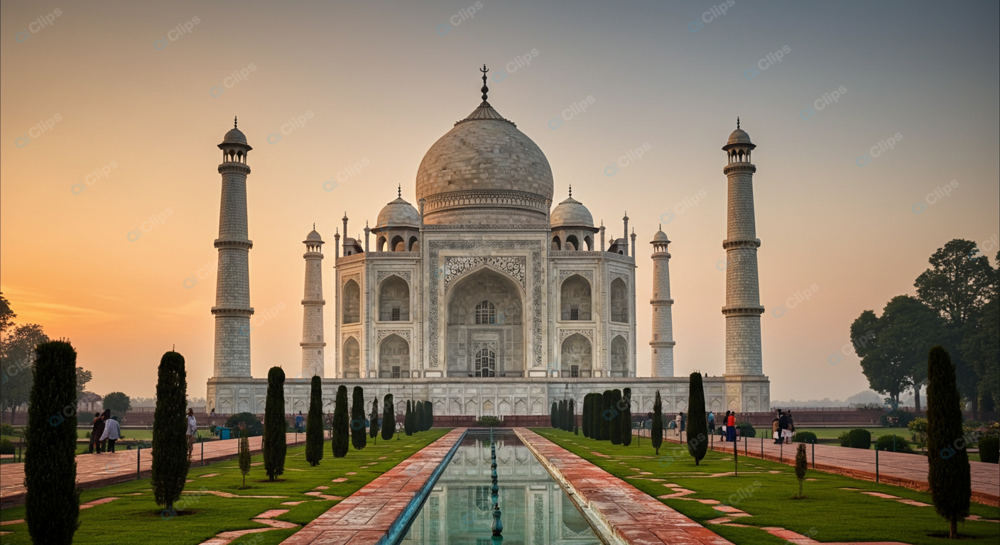 Taj Mahal at Sunrise with Reflective Pool