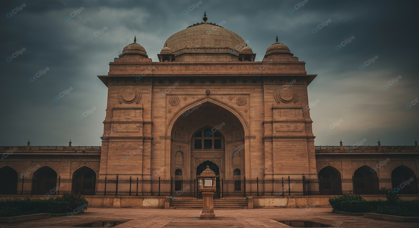 Historic Monument at Dusk with Dramatic Sky