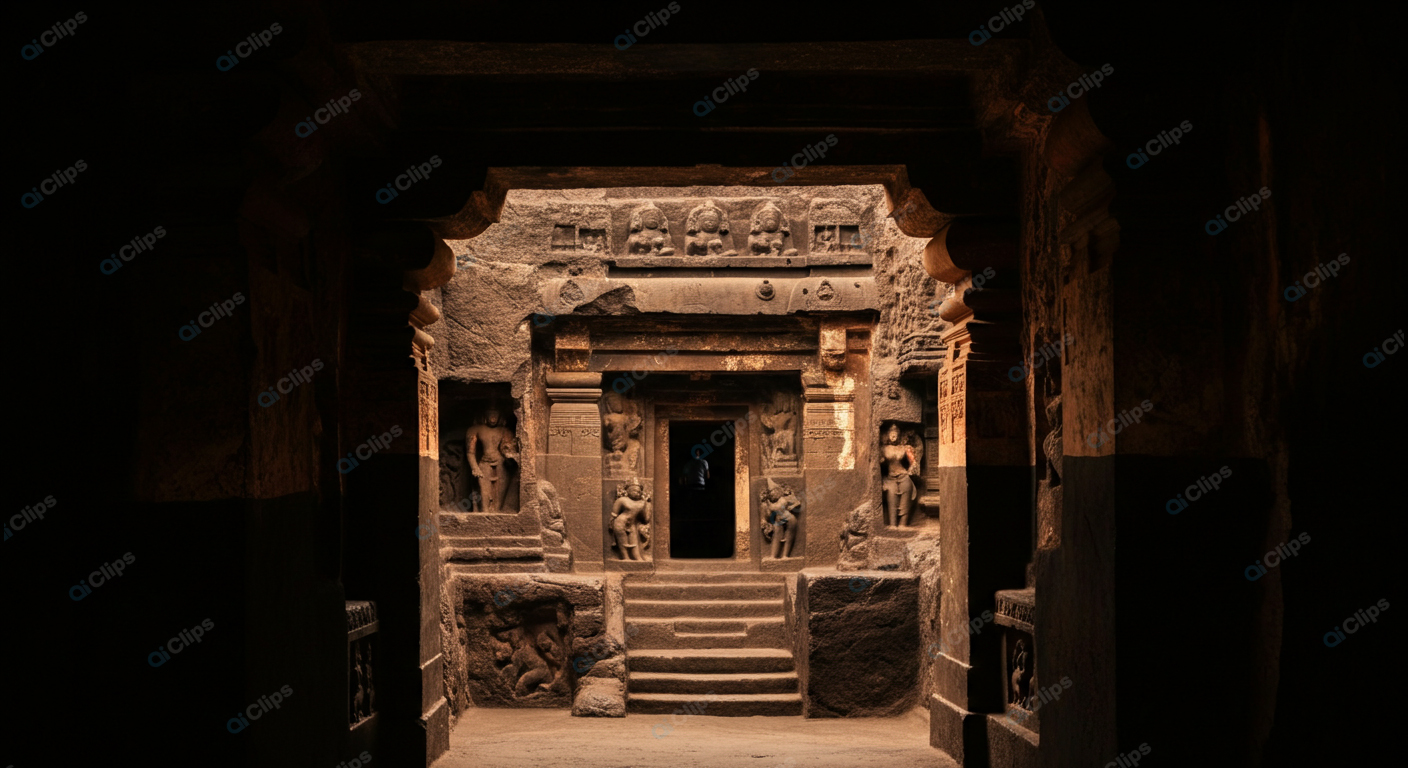 Ancient Rock-Cut Cave Temple Interior