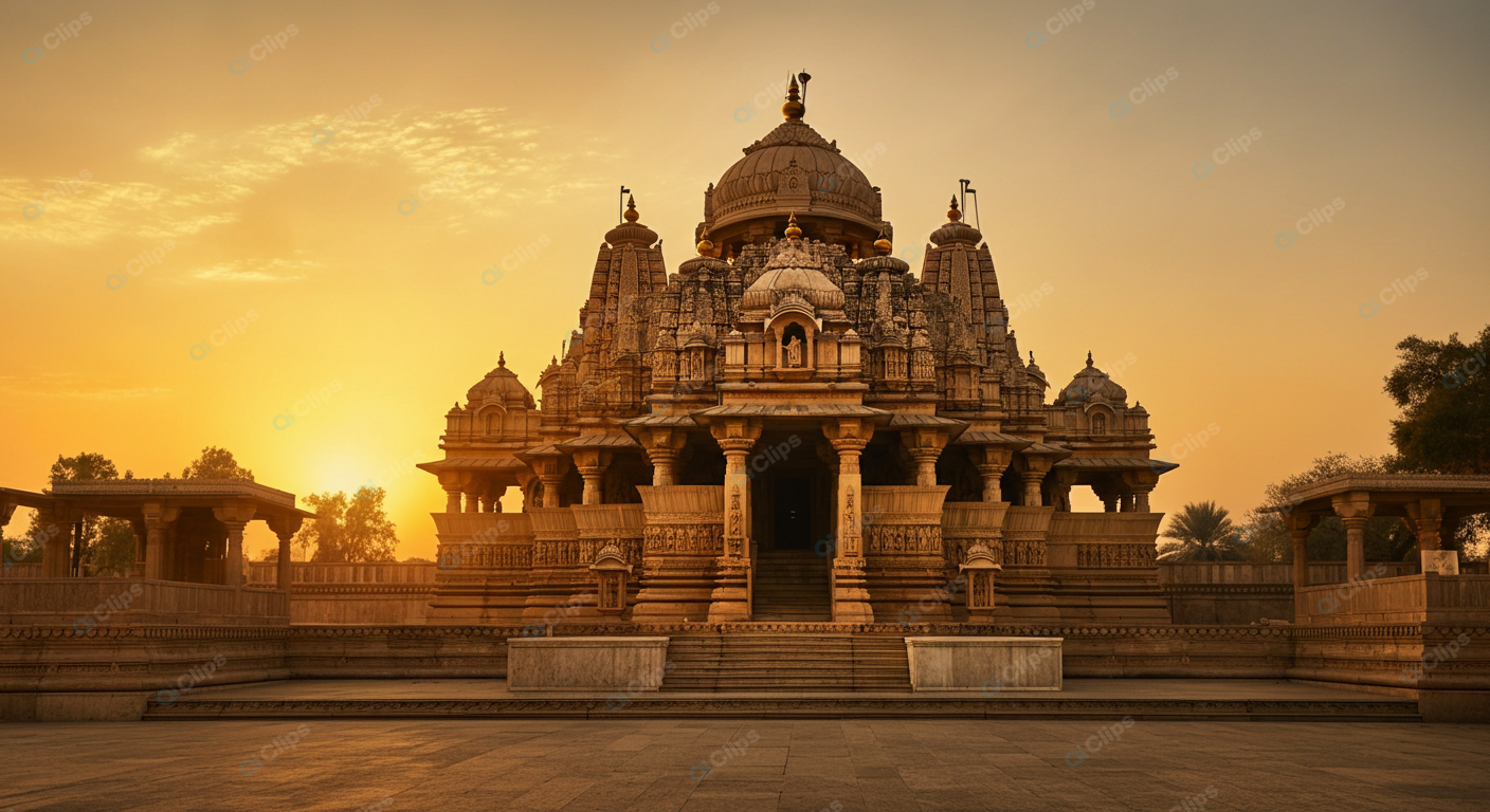 Sunset at Majestic Ancient Temple in India
