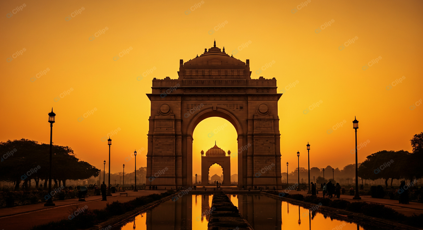 Sunset at India Gate Monument in New Delhi