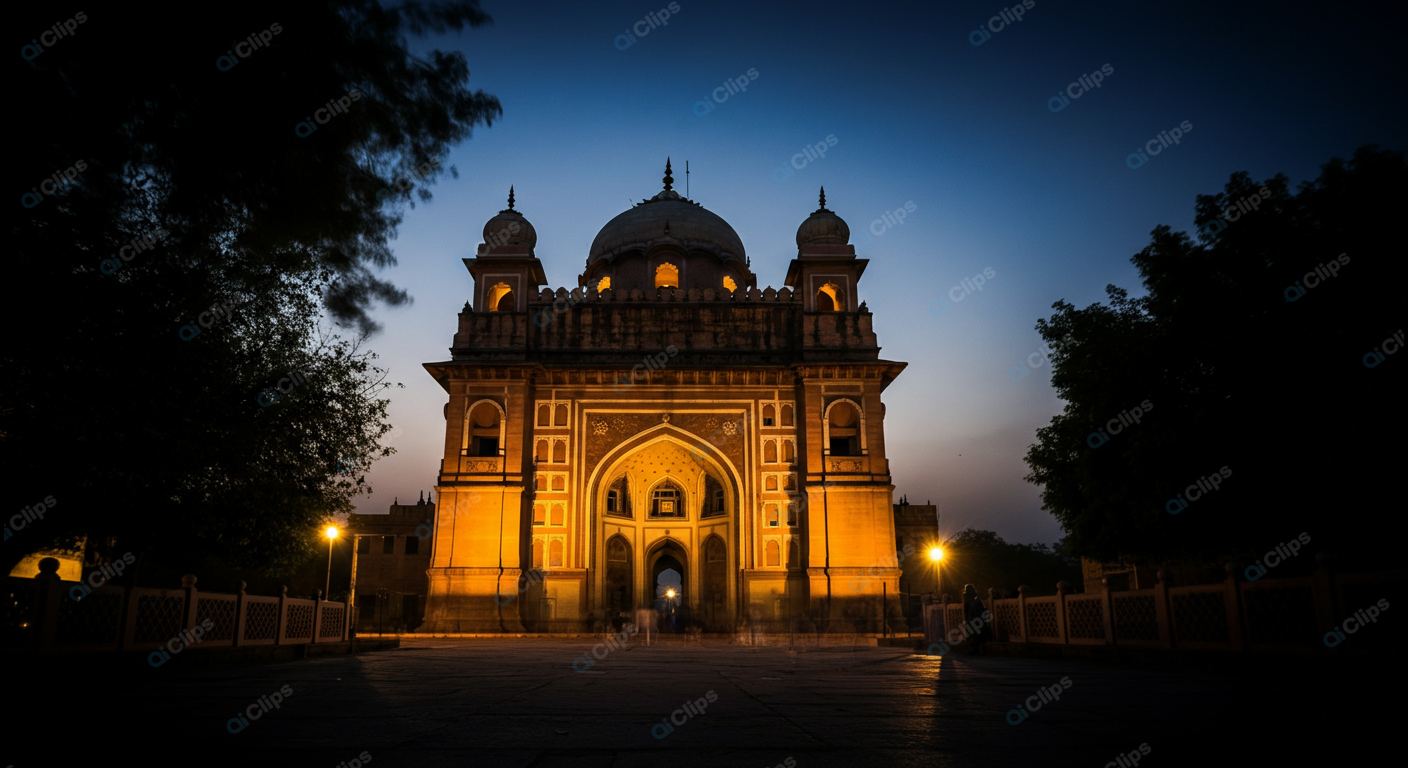 Illuminated Historic Building at Twilight