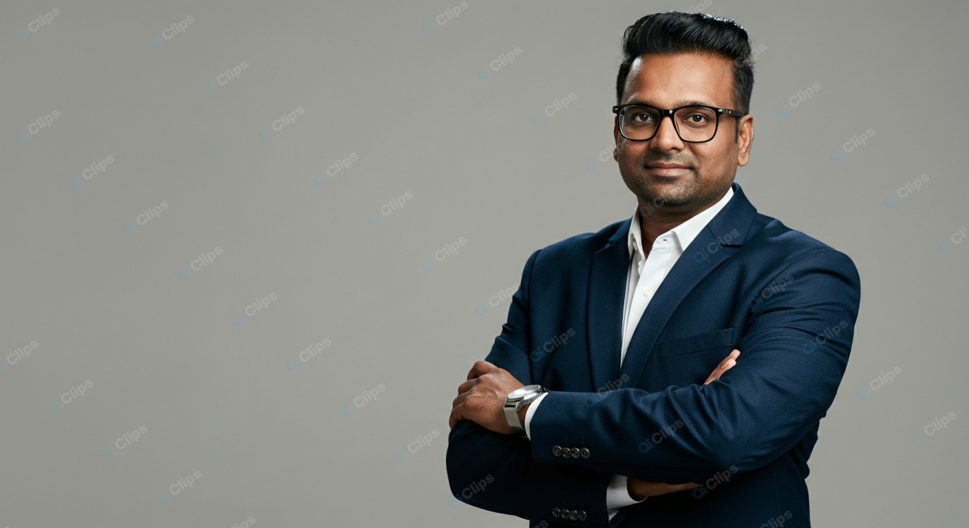 Confident Professional Man in Business Suit with Glasses