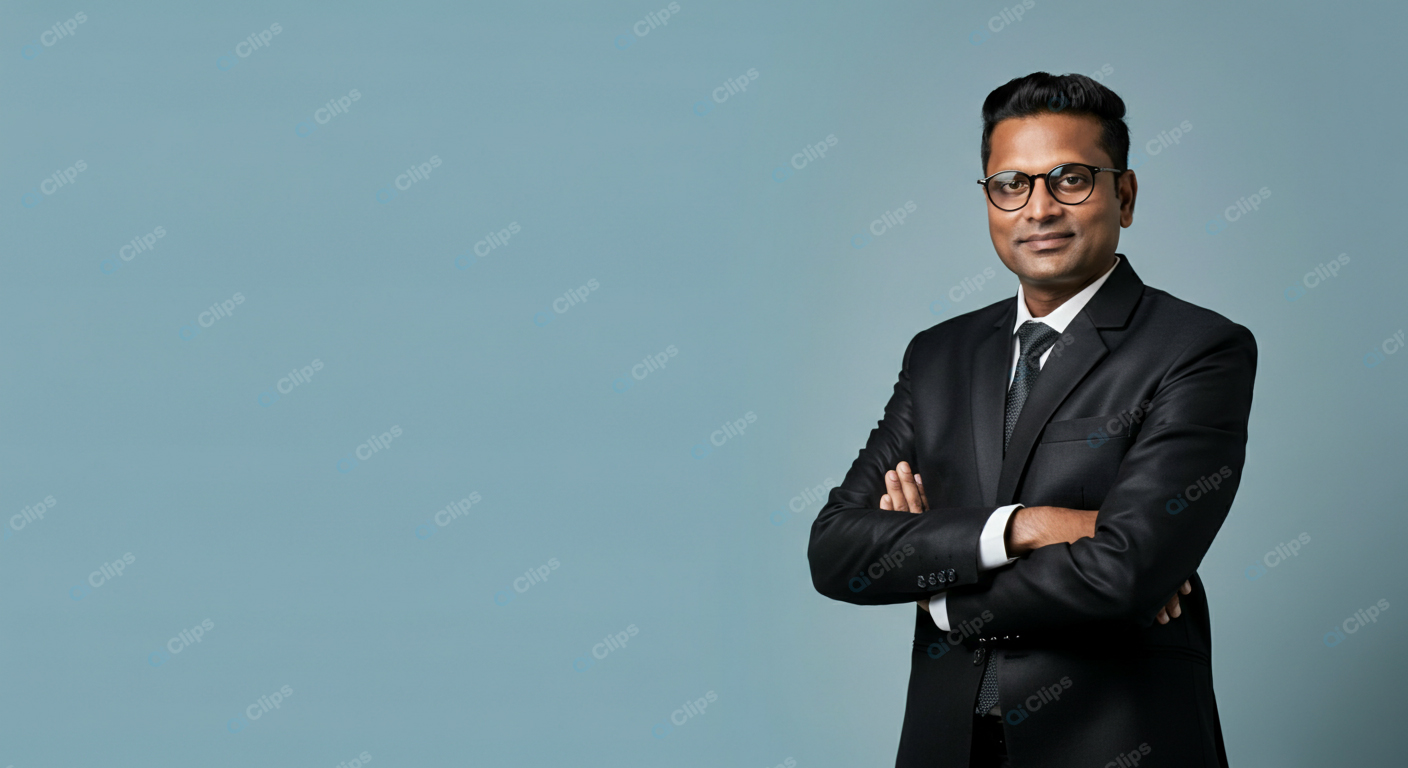 Professional Portrait of Confident Businessman in Suit and Glasses