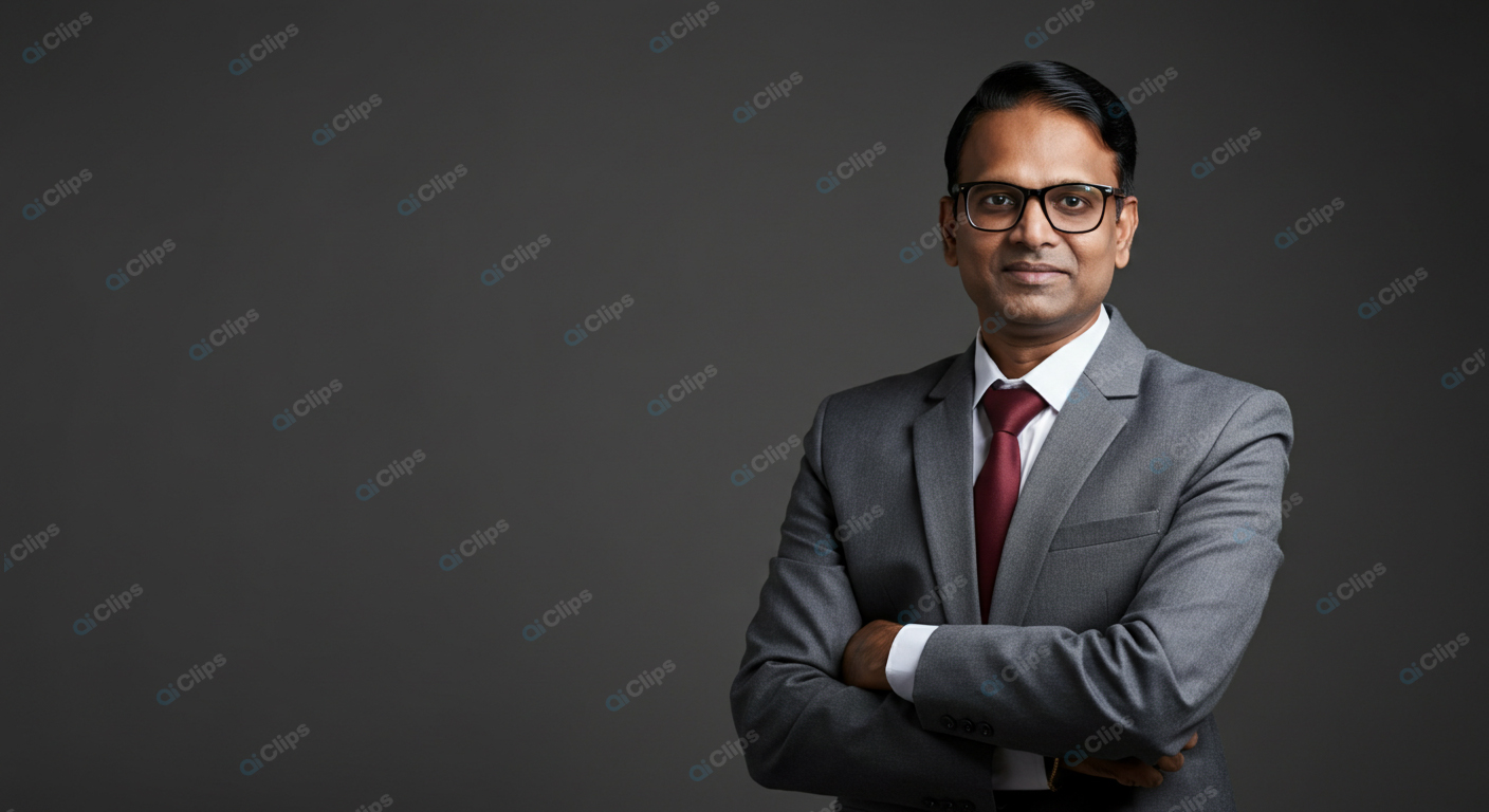 Professional Businessman in Suit and Glasses with Arms Crossed