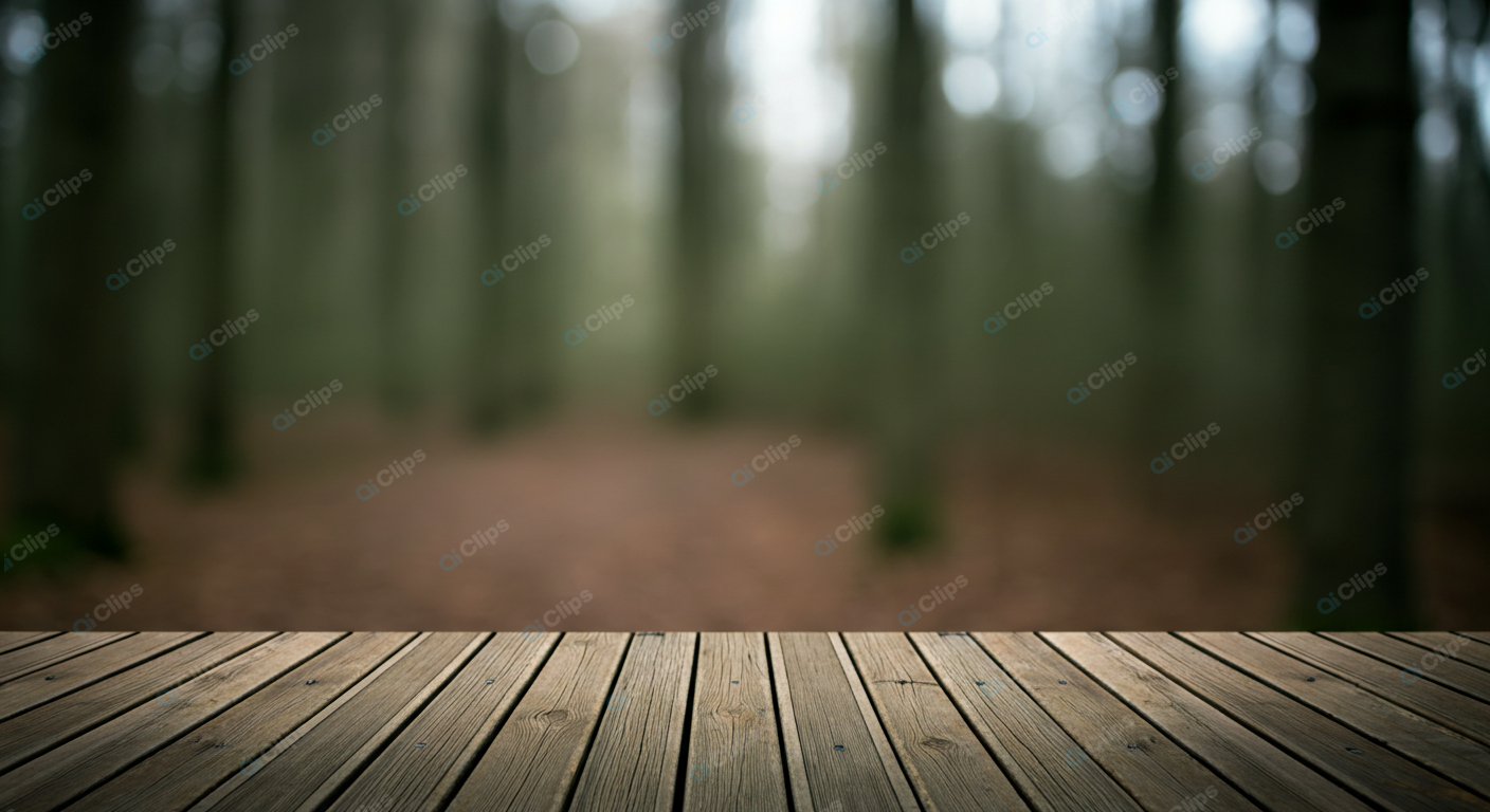 Wooden Deck with a Softly Blurred Forest View in the Background
