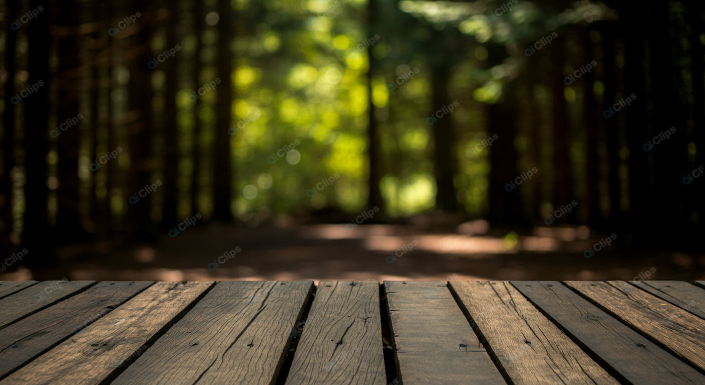 Wooden Deck with Forest Background