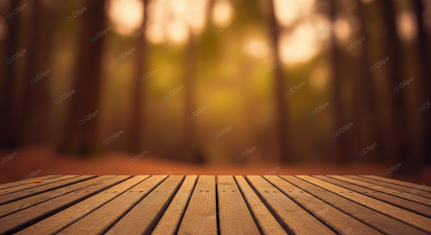 Wooden Deck in Tranquil Autumn Forest
