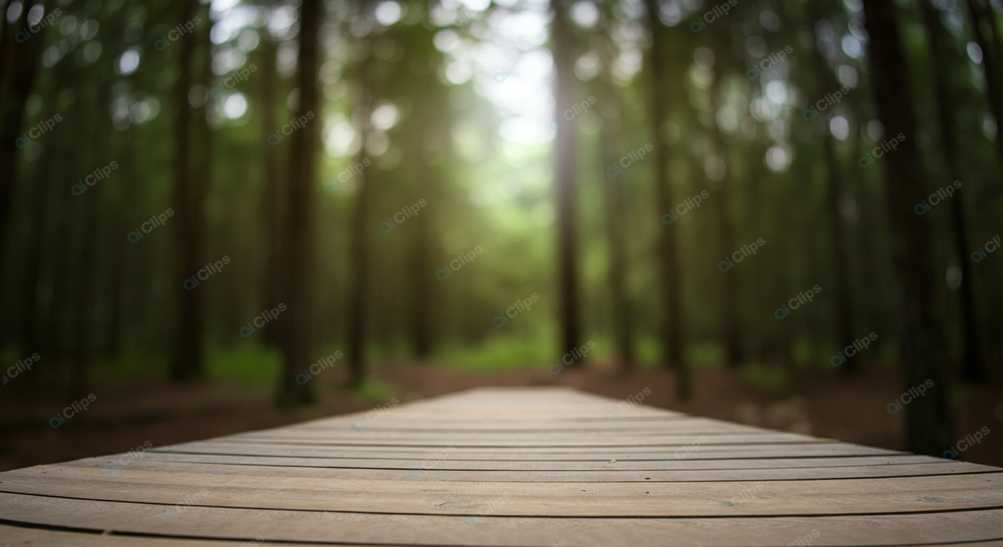 Wooden Boardwalk in Serene Forest