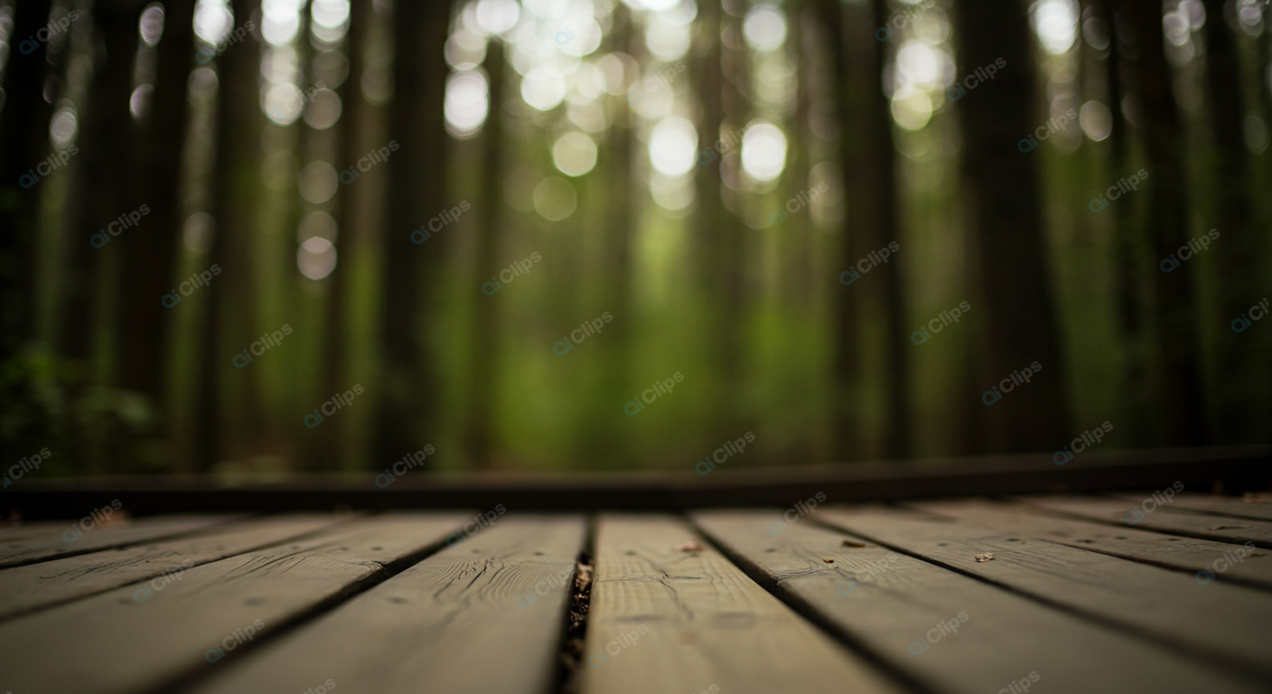 Blurred Forest Pathway with Wooden Deck