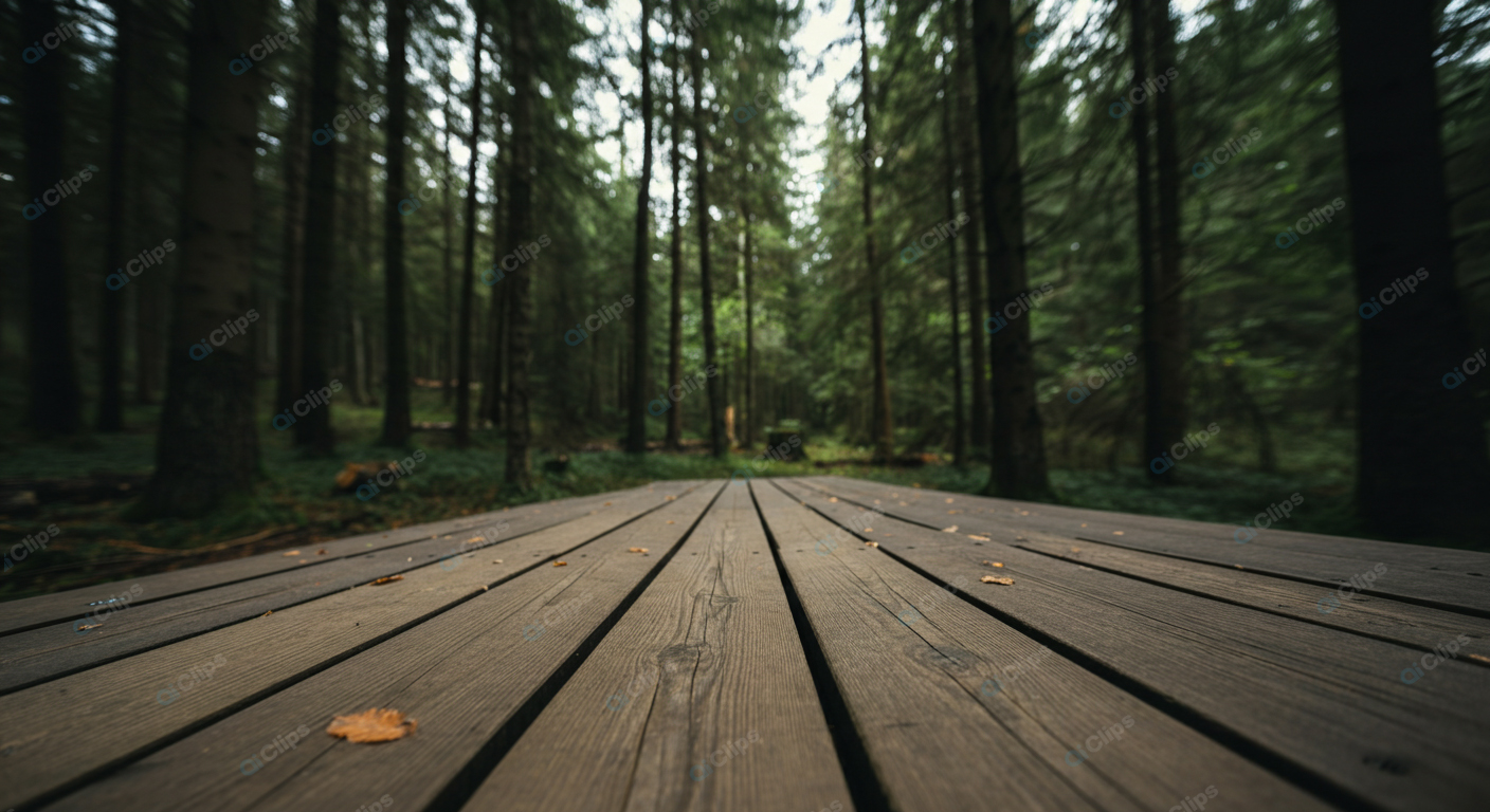 Forest Pathway with Wooden Deck in Dense Woods