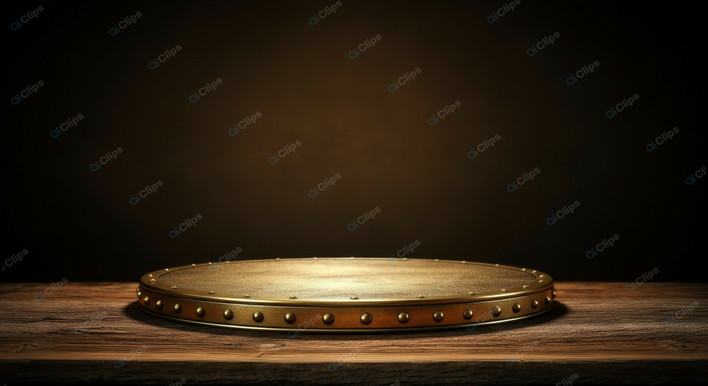 Antique Brass Plate on Rustic Wooden Table