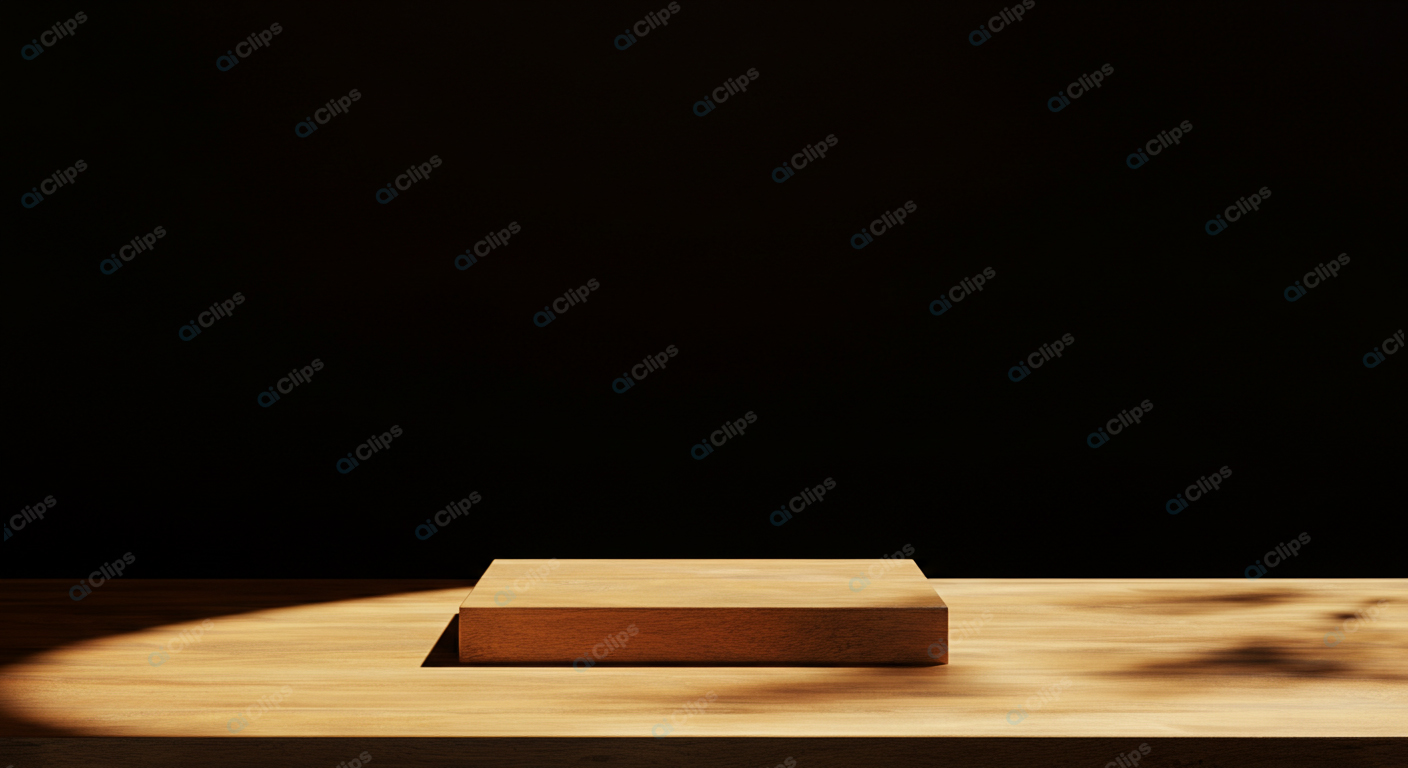 Wooden Podium with Dark Background Lighting