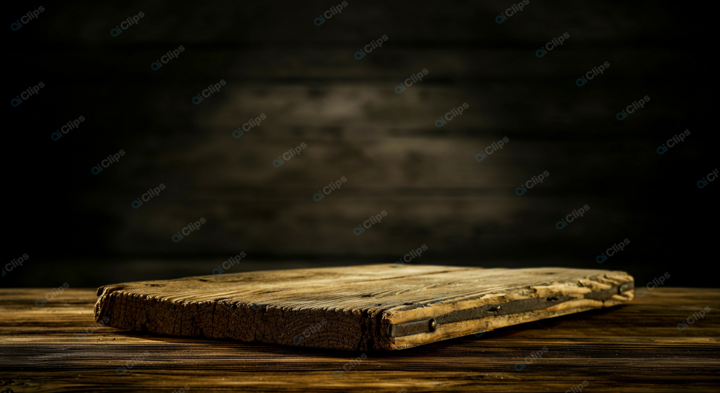 Rustic Wooden Cutting Board on Dark Textured Background