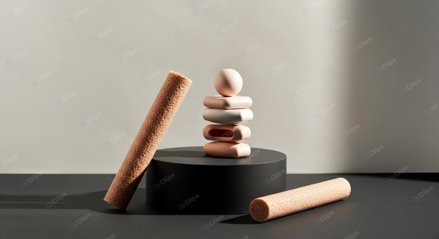 Abstract Geometric Sculpture with Cylinders on Black Platform