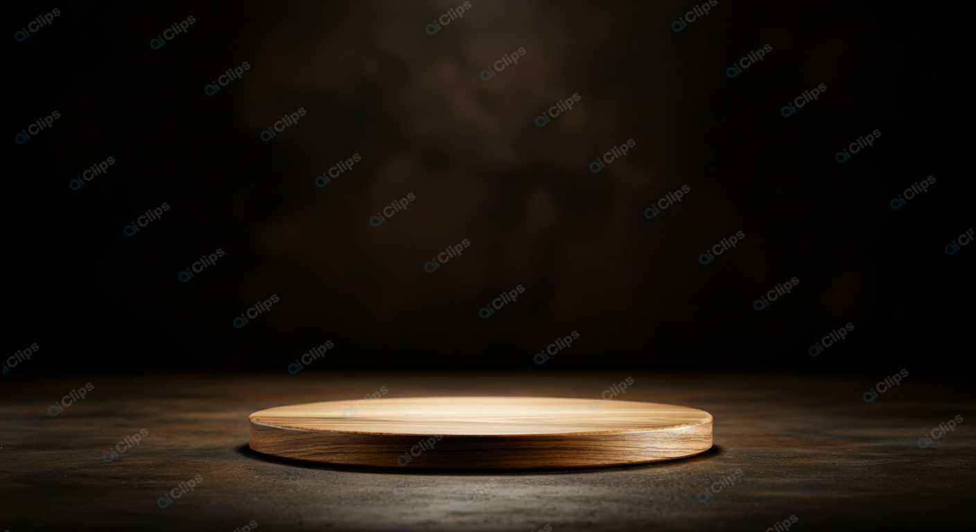 Rustic Wooden Display Platform on Dark Background