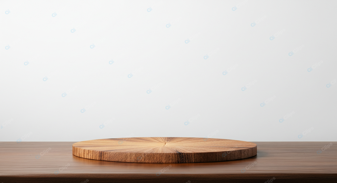 Empty Wooden Round Cutting Board on Wooden Table