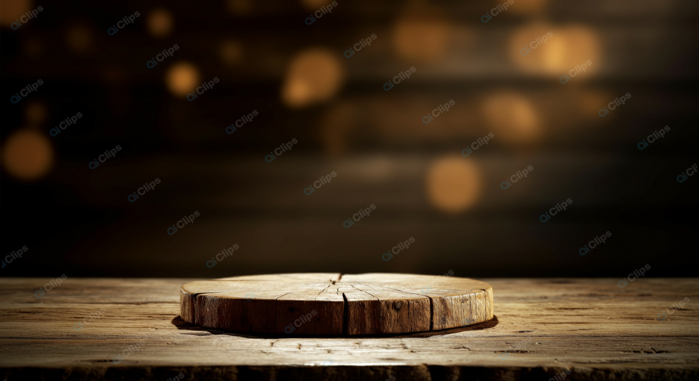 Rustic Wooden Table with Round Cut Tree Slab Background
