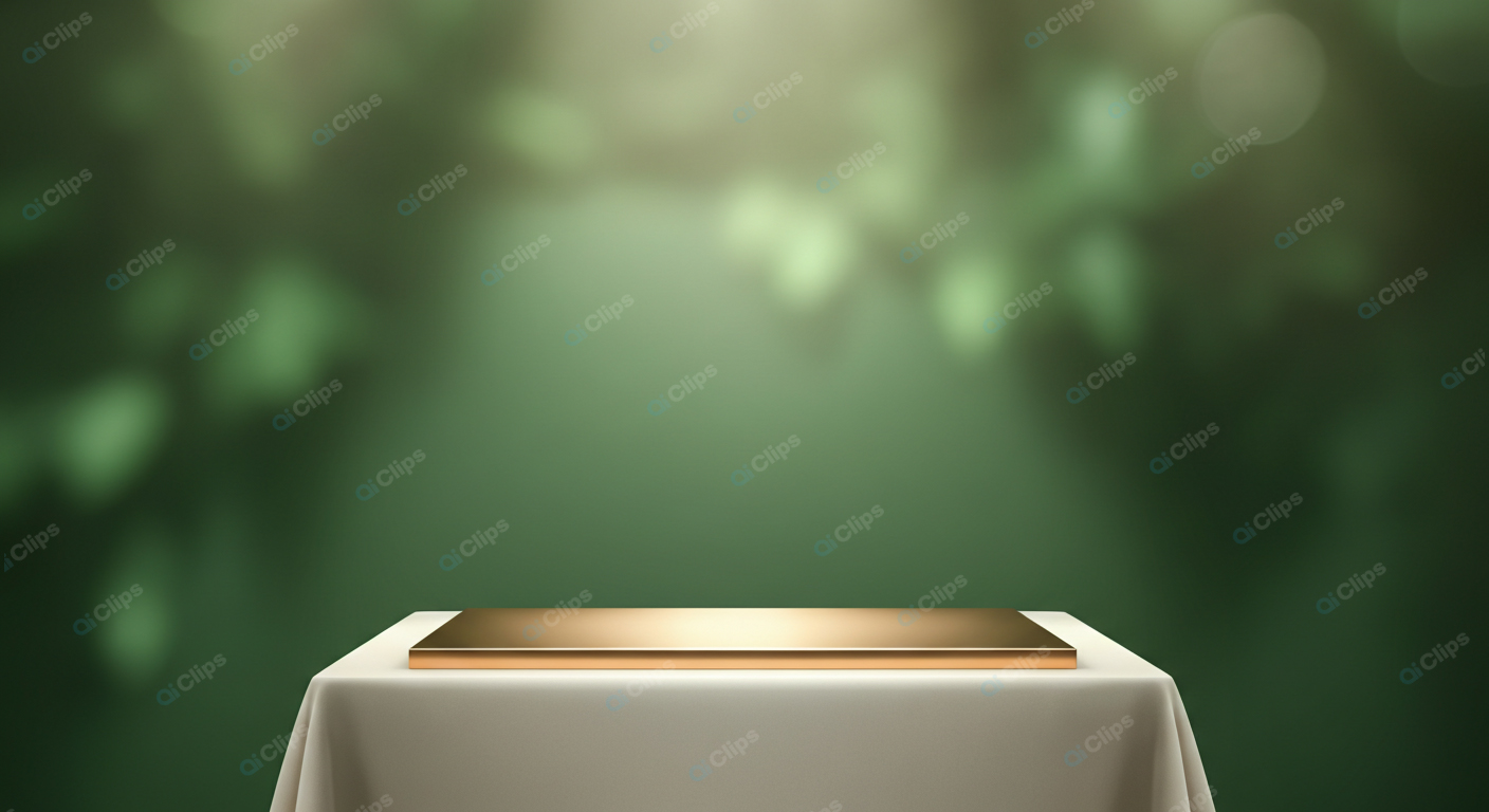 Elegant Green Abstract Background with Gold Pedestal
