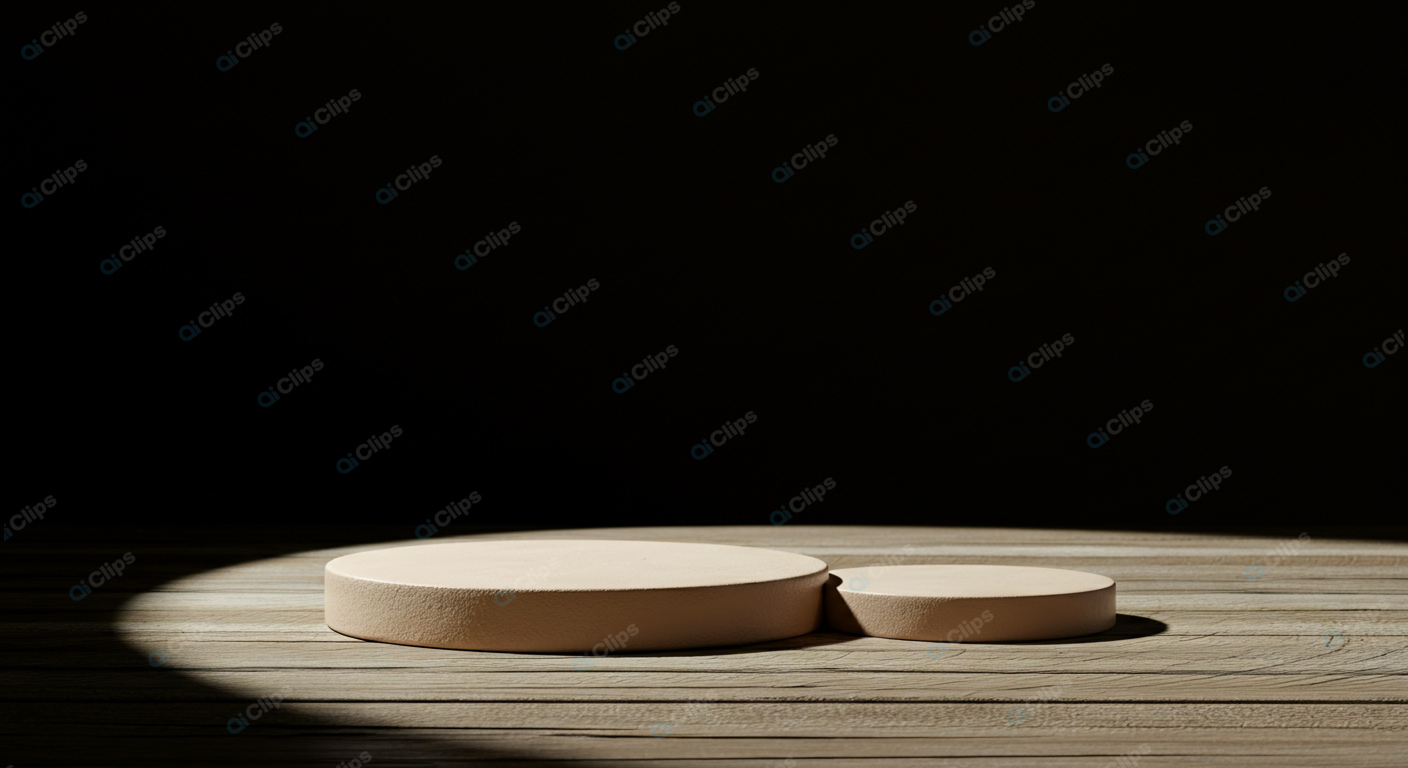 Wooden Display Platforms in Spotlight on Wooden Floor
