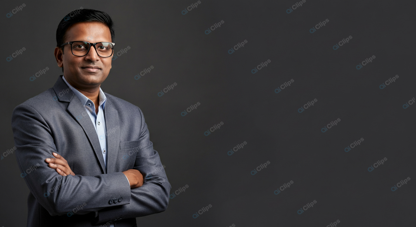 Professional Business Portrait of Confident Man in Suit and Glasses