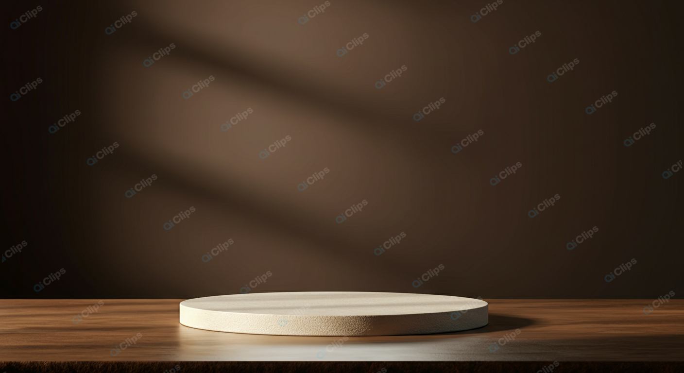 Empty Wooden Platform with Shadowed Brown Background
