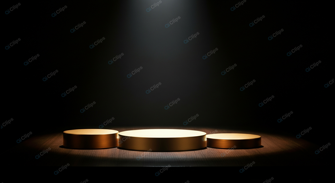 Golden Podium Under Spotlight in Dark Room