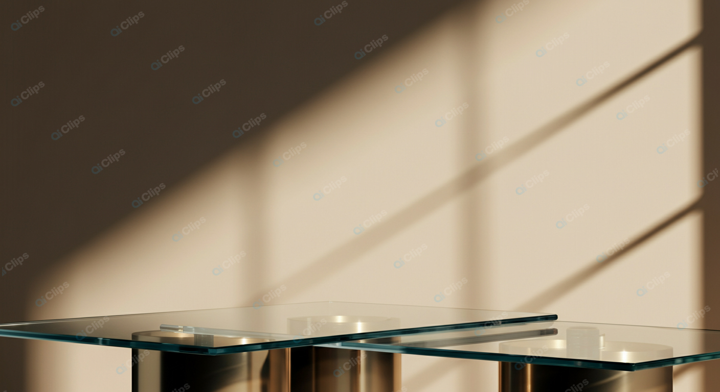 Glass Table with Sunlit Shadows on Wall