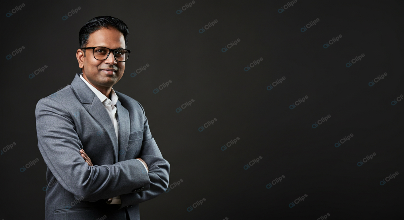 Professional Businessman in Grey Suit with Arms Crossed