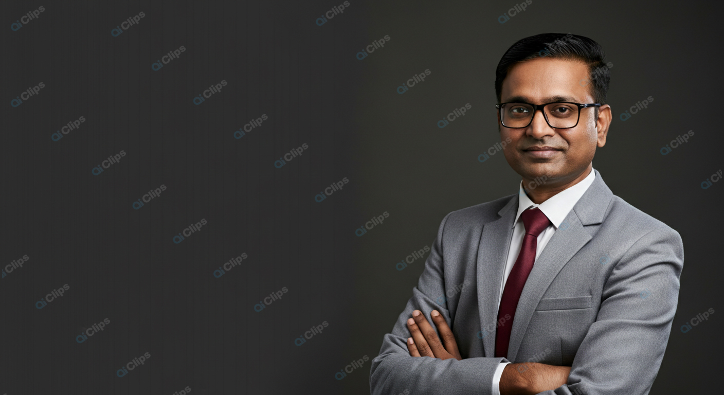 Professional Businessman in Gray Suit with Glasses
