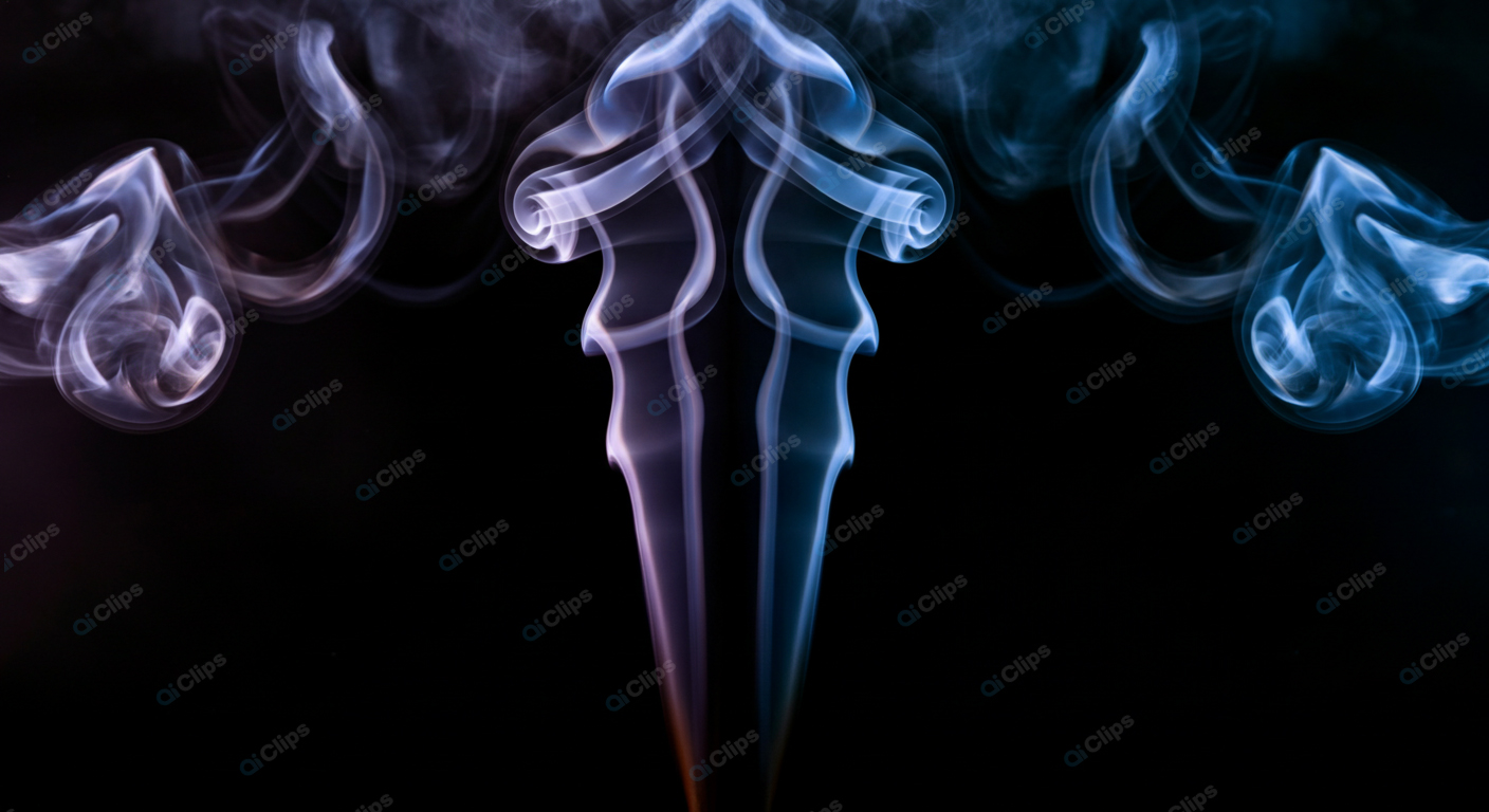 Abstract Symmetrical Smoke Patterns on Black Background