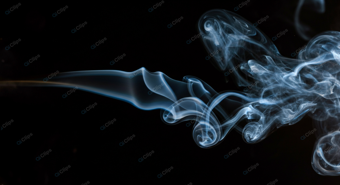 Mystical Blue Smoke Twists on a Black Background

