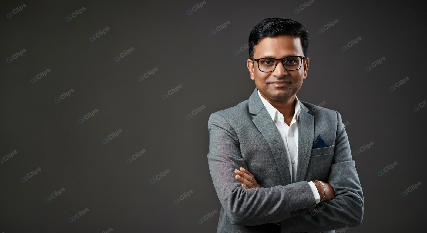 Confident Business Professional in Gray Suit and Glasses