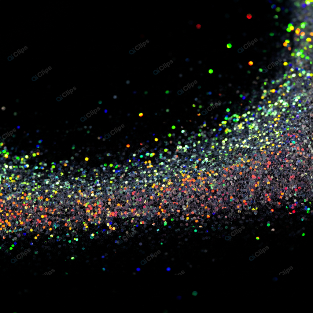 Colorful Glittering Abstract Light Particles on Black Background