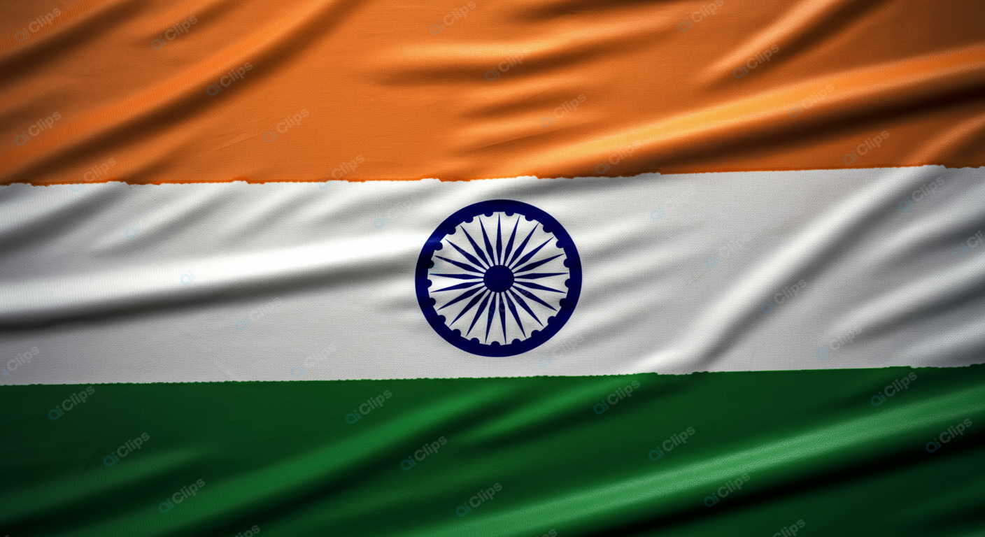 Close-Up of the Indian National Flag Waving in the Wind
