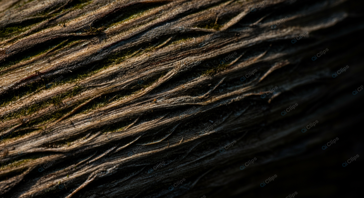 Close-Up of Textured Tree Bark with Moss