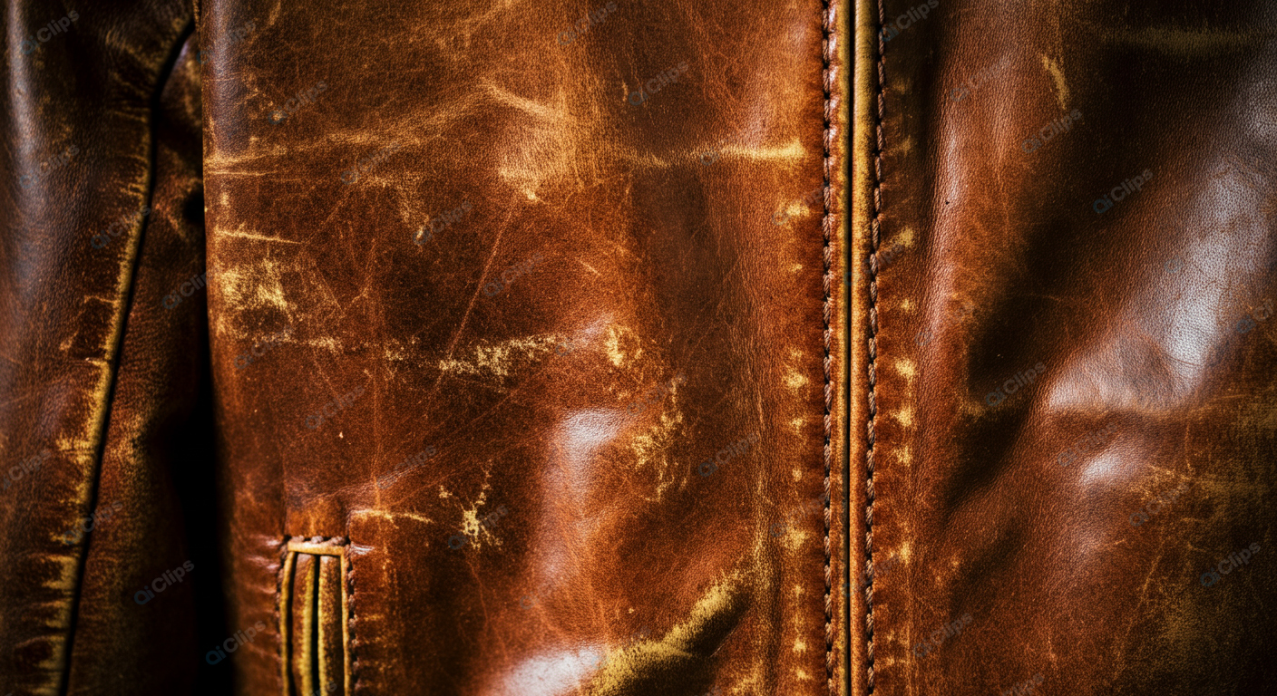 Aged Leather Jacket Texture Close-Up