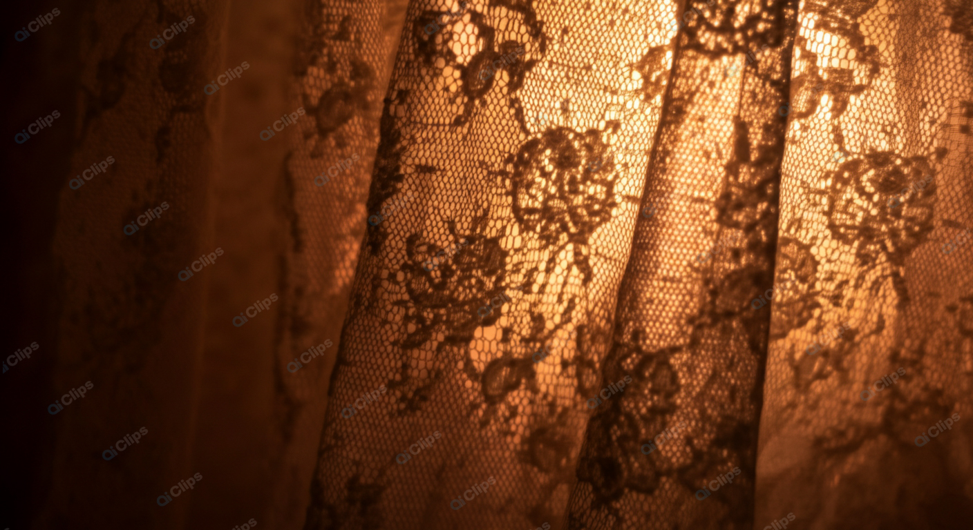 Lace Curtain with Warm Golden Light