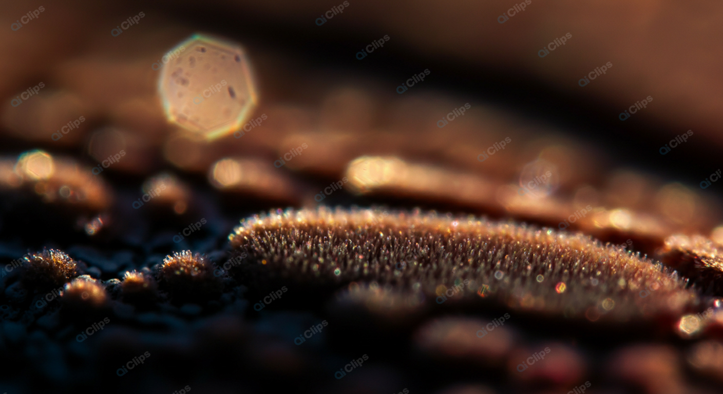 Macro Close-Up of Dew on Brown Surface