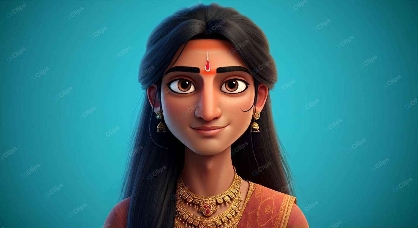 Traditional Indian Woman Portrait in Vibrant Sari and Jewelry
