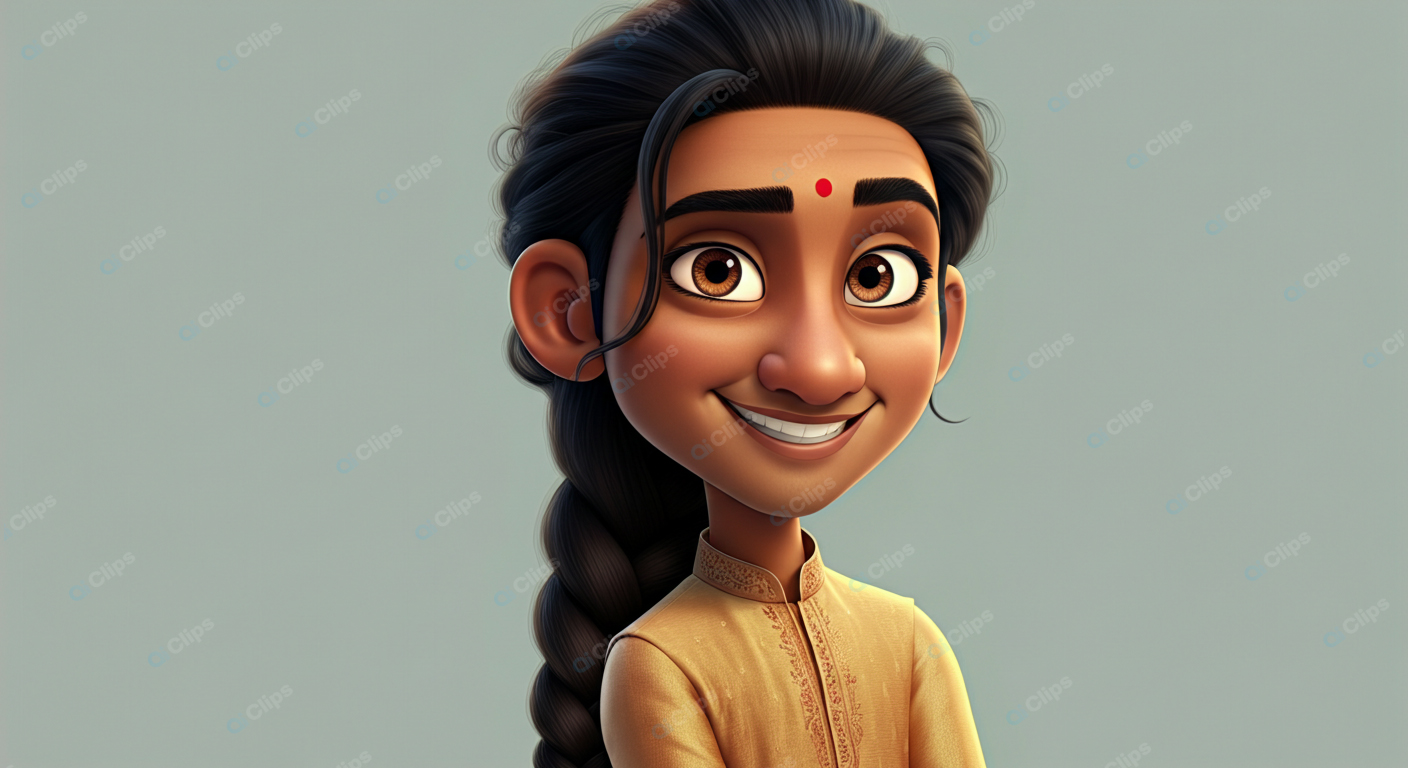 Animated South Asian Character with Traditional Attire