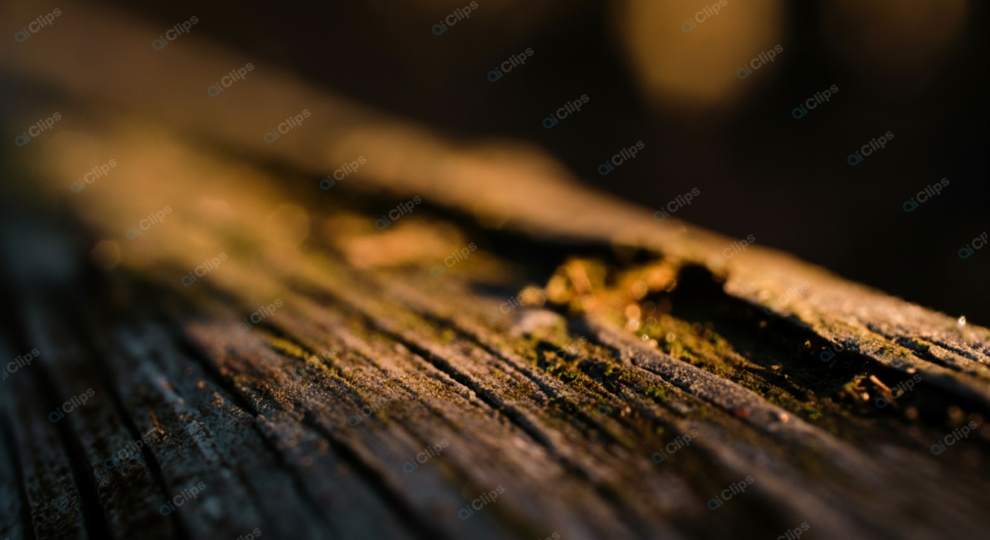 Close-Up of Weathered Wood with Moss and Shadows