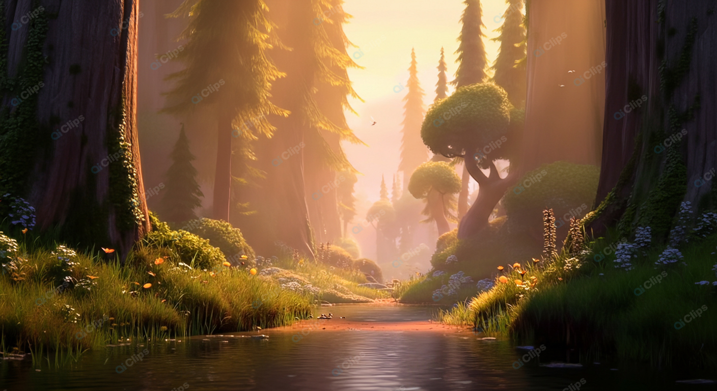 Sunlit Enchanted Forest Stream