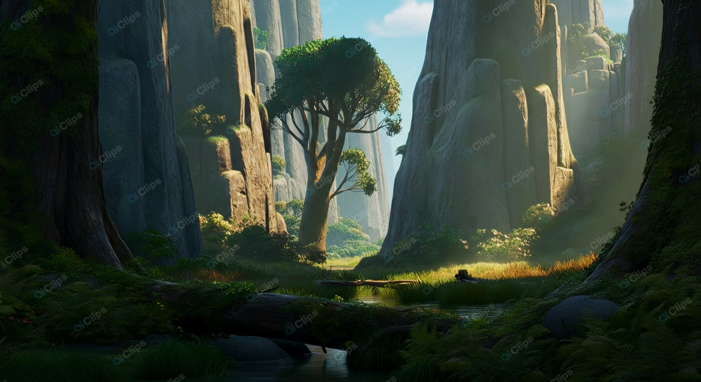 Majestic Canyon Landscape with Sunlit Tree