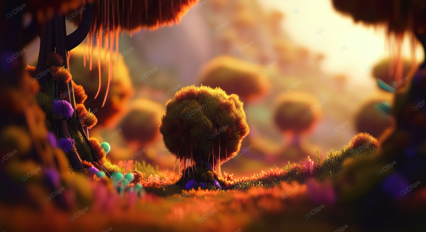 Fantasy Forest with Glowing Trees and Vibrant Colors