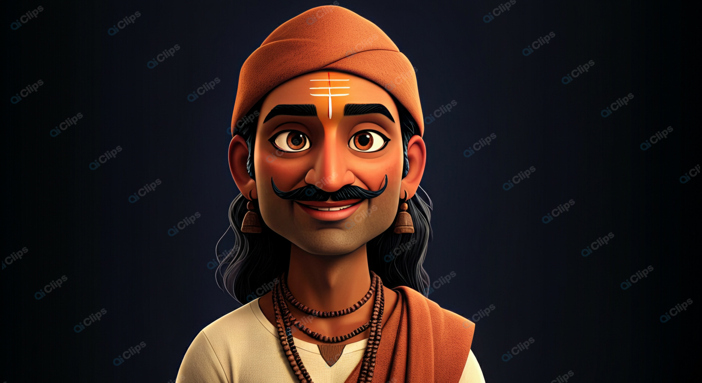 Traditional Indian Animated Character with Turban and Jewelry