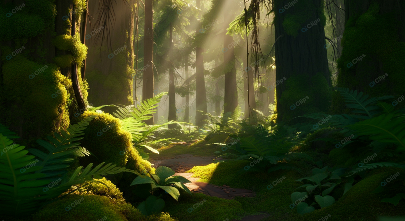 Sunlit Pathway in Lush Forest