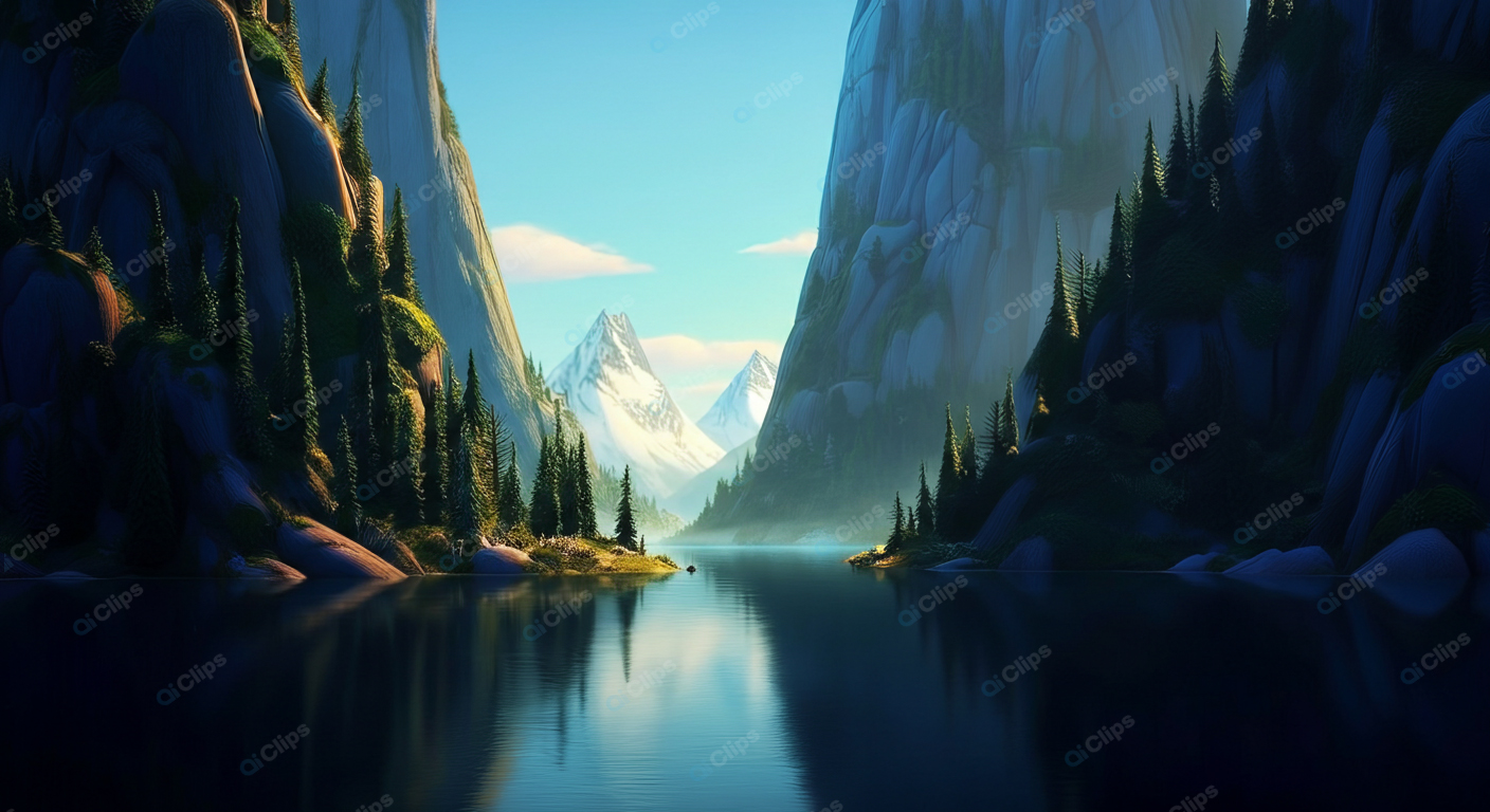 Mountain Lake with Pines and Snowy Peaks