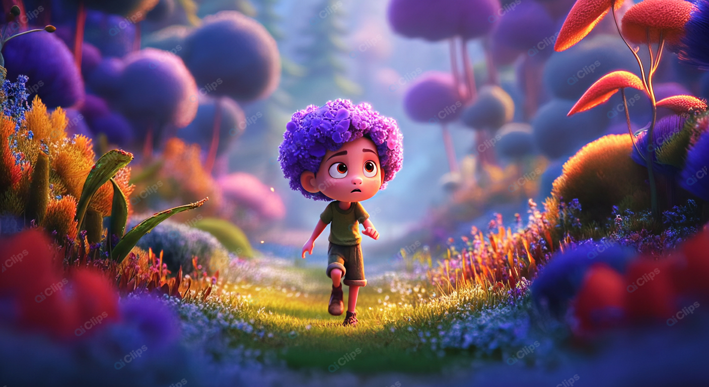 Child in Enchanted Forest with Colorful Flora