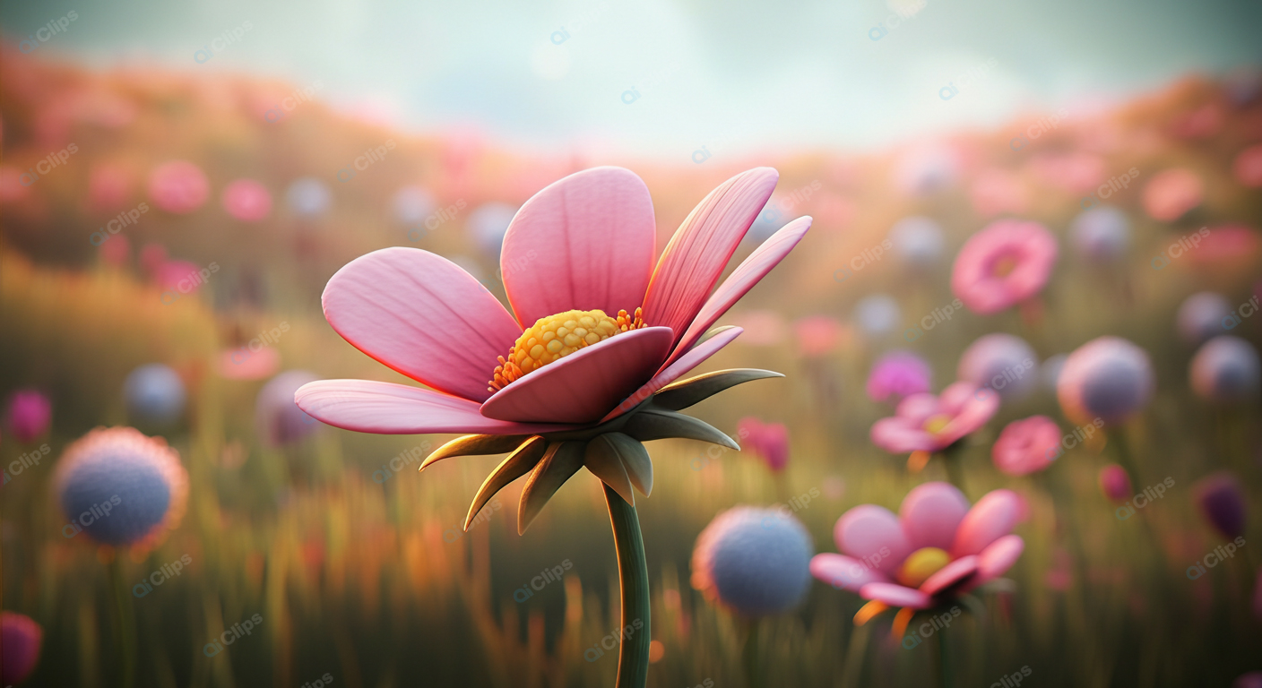 Pink Daisy Flower in Sunlit Meadow